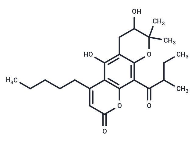 5,7-dihydroxy-8,8-dimethyl-10-(2-methylbutanoyl)-4-pentyl-2H,6H,7H,8H-pyrano[3,2-g]chromen-2-one