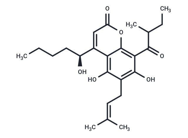 5,7-dihydroxy-4-[1-hydroxypentyl]-6-(3-methylbut-2-en-1-yl)-8-(2-methylbutanoyl)-2H-chromen-2-one
