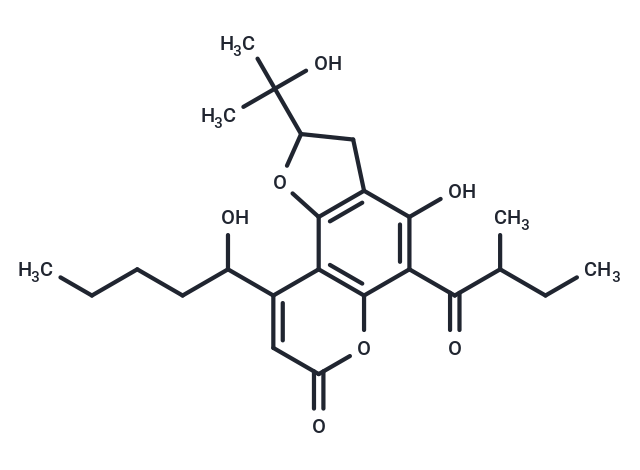 4-hydroxy-9-(1-hydroxypentyl)-2-(2-hydroxypropan-yl)-5-(methylbutanoyl)-furo[2,3-f]chromen-7-one